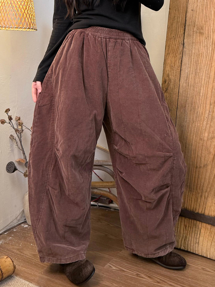 Women Winter Retro Pure Color Harem Padded Pants
