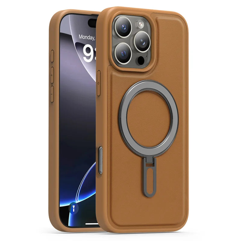 Fold Kickstand Wireless Charging PU Leather Magnetic Phone Case For iPhone 17 16 15 14 13 12 11 Pro Max Plus Shockproof Cover