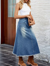 A-Line Loose Buttoned Elasticity Fringed Pockets Split-Joint Skirts Bottoms