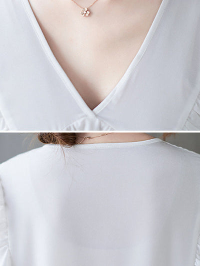 Loose Ruffle Sleeves Ruffled Solid Color Peter Pan Collar Blouses&Shirts Tops