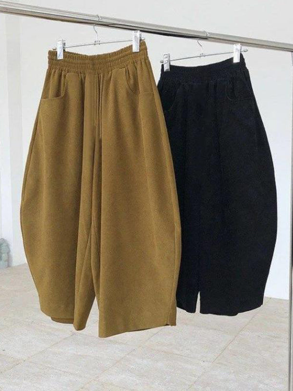 Harem Pants Wide Leg Elasticity Solid Color Split-Joint Pants Trousers