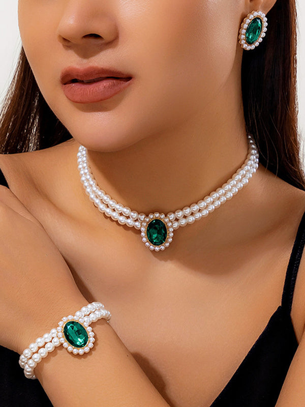 Geometric Layered Rhine Stones Bracelet Accessories + Earrings Accessories + Necklaces Accessories