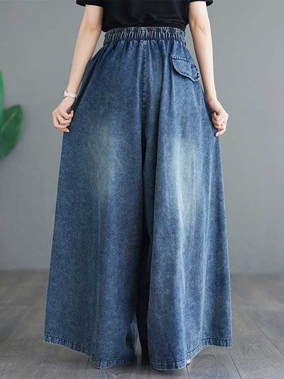 Loose Wide Leg Drawstring Split-Side Jean Pants Bottoms Trousers