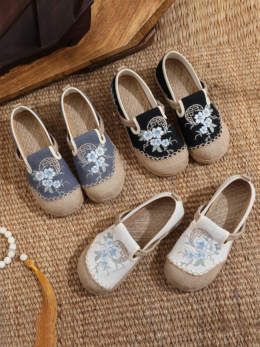Women Vintage Summer Flower Cloth Linen Shoes