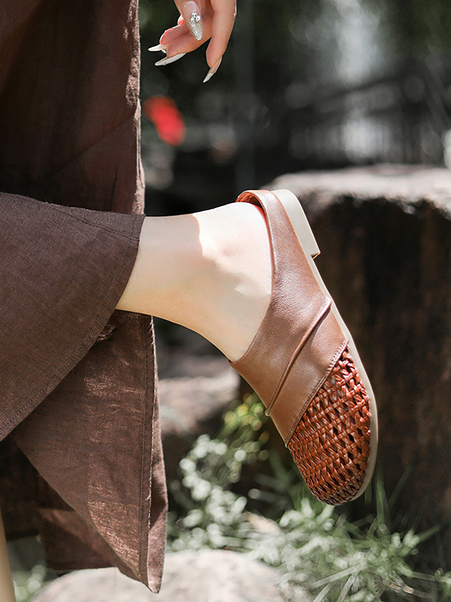 Women Casual Summer Leather Spliced Slippers