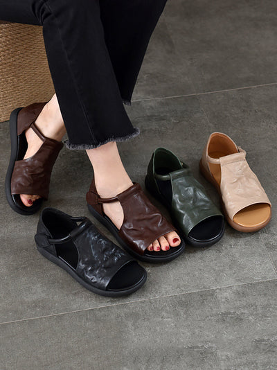 Women Summer Casual Soft Leather Flat Sandals