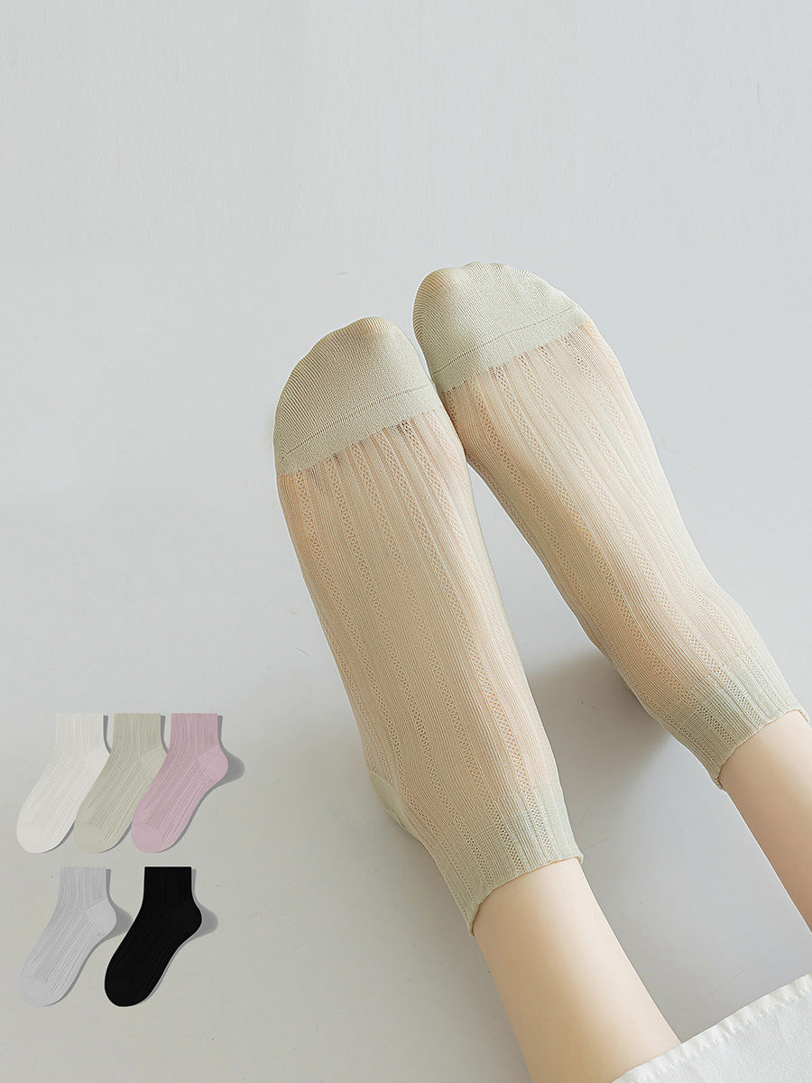 5 Pairs Women Summer Thin Pure Color Socks
