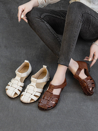 Women Summer Genuine Leather Low Heel Sandals