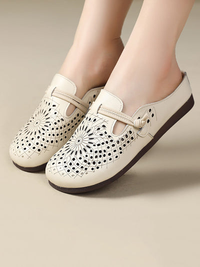 Women Summer Genuine Leather Hollow Out Shoes