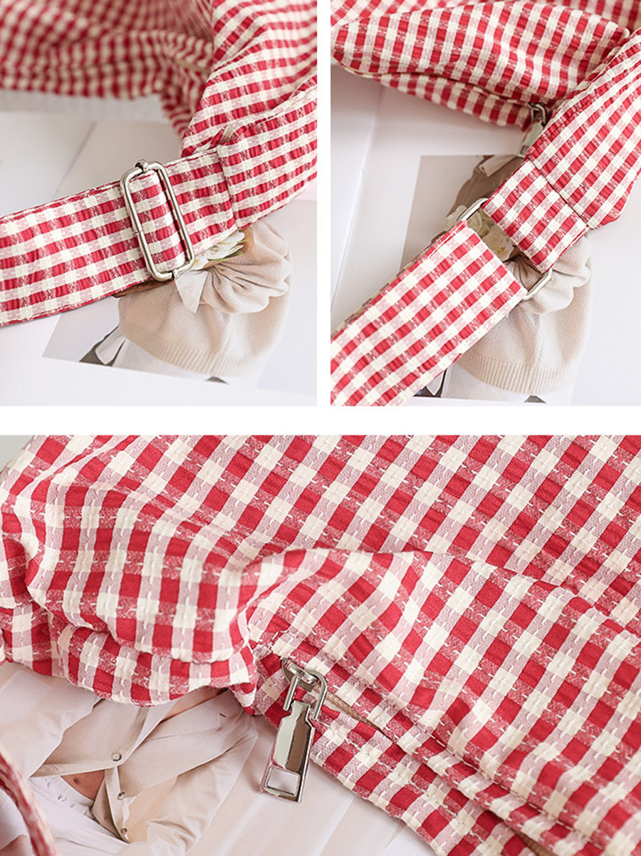 Women Casual Plaid Canvas Dumpling Shoulder Bag
