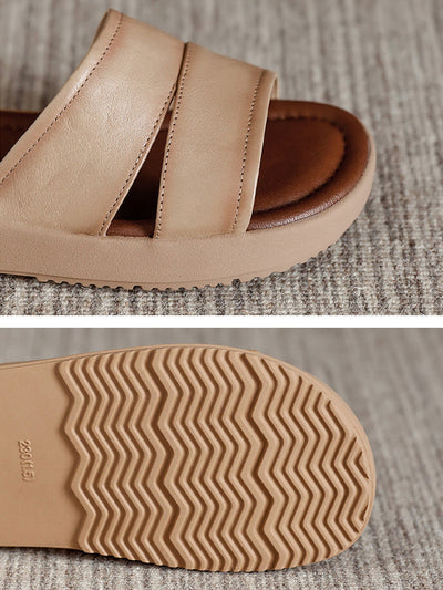 Women Summer Casual Genuine Leather Flat Slippers