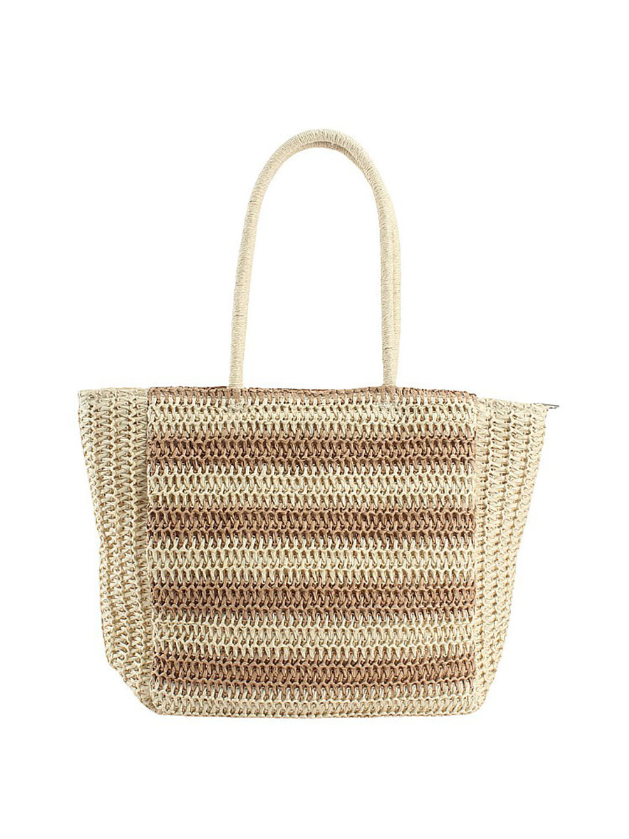 Women Fashion Colorblock Straw Weave Shoulder Bag