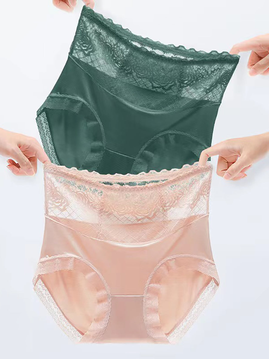 4 Pieces Summer Women Rose Lace High Waist Underwear