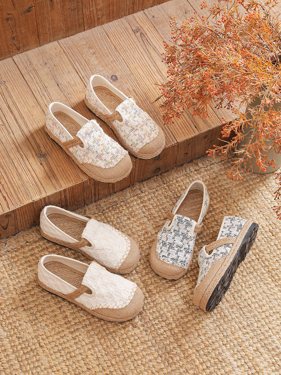 Women Artsy Canvas Linen Spliced Flat Shoes