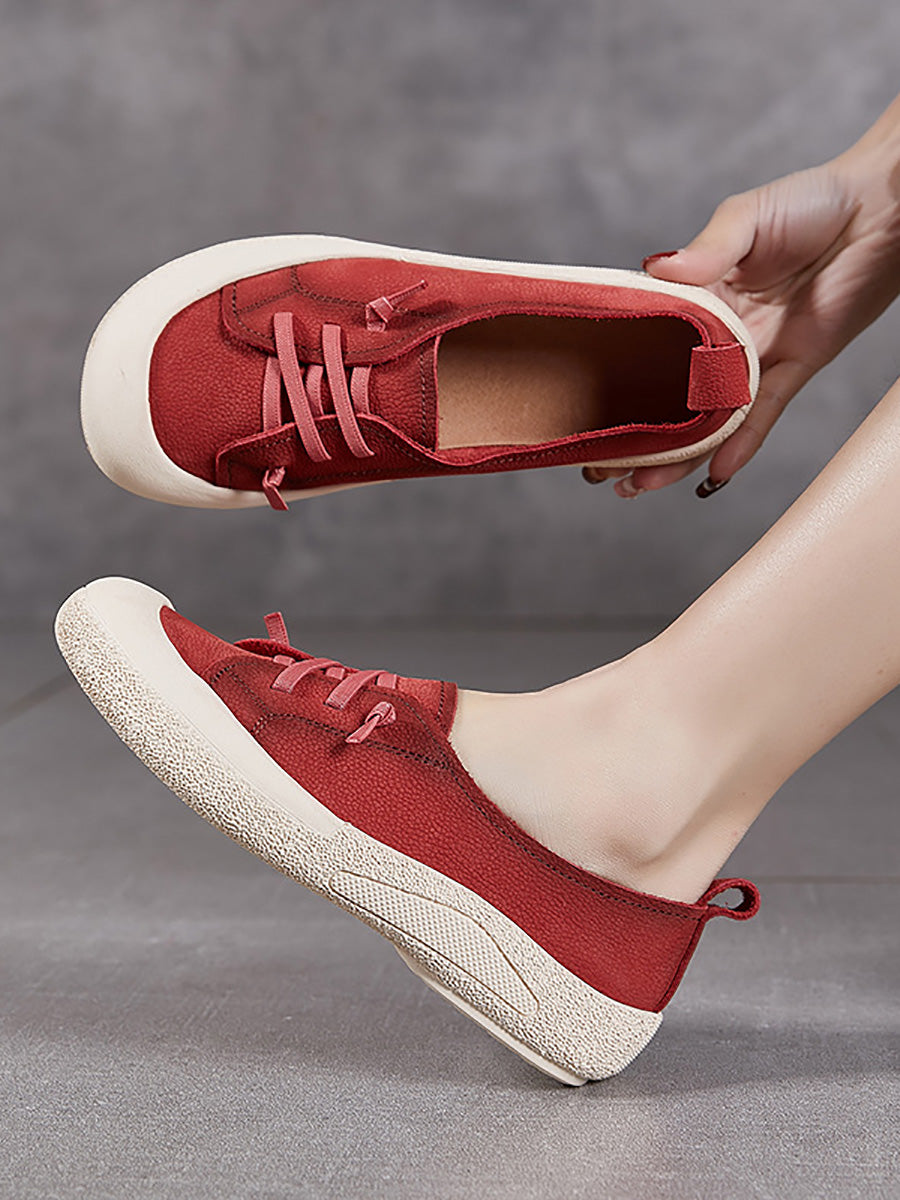 Women Casual Summer Genuine Leather Flat Shoes