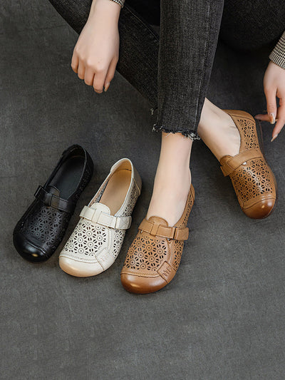 Women Summer Hollow Out Leather Low Heel Shoes