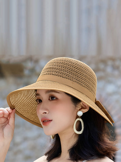 Women Summer Bowknot Straw Weave Sunproof Hat