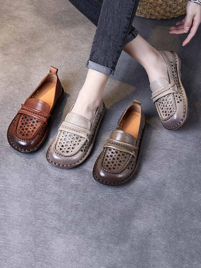 Women Summer Genuine Leather Stitching Low Heel Shoes