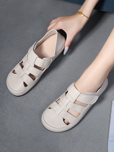 Women Summer Pure Color Genuine Leather Spliced Sandals