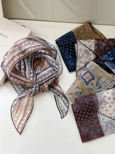 Women Thin Floral Triangle Scarf