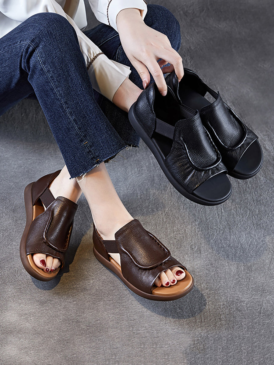 Women Summer Leather Open-Toe Flat Sandals