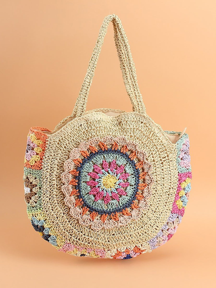 Women Fashion Flower Straw Weave Shoulder Bag