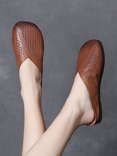 Women Summer Vintage Hollow Out Leather Flat Slippers
