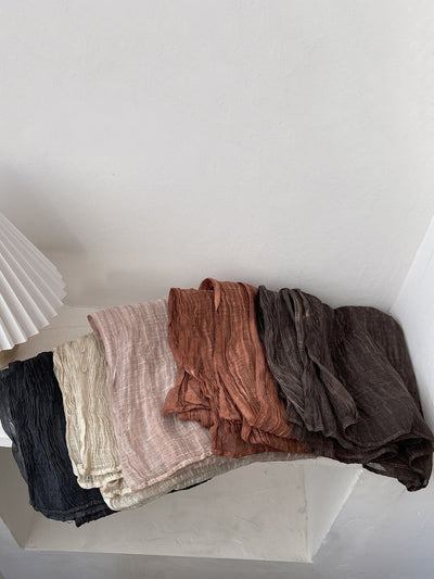 Women Artsy Pure Color Shirred Shawl Scarf