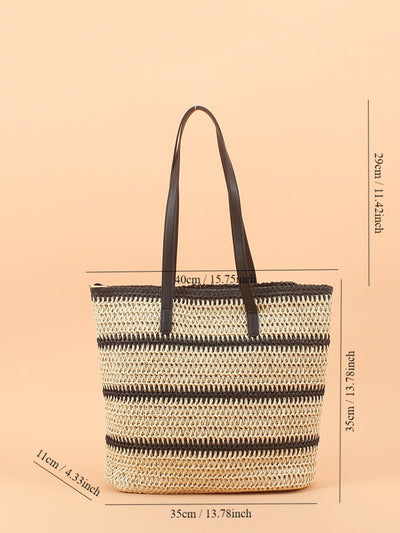 Women Casual Stripe Straw Weave Shoulder Bag