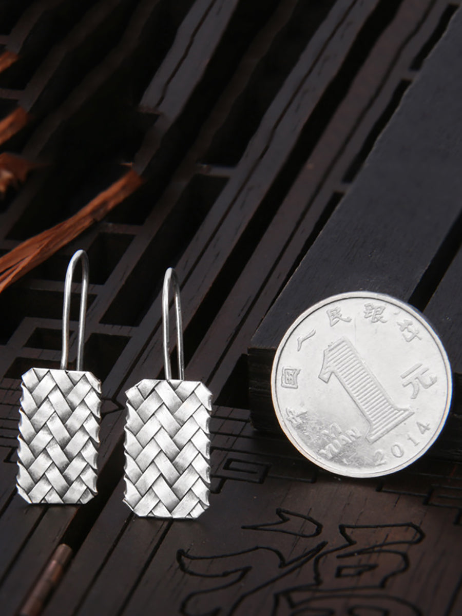 Women Vintage S925Silver Knitted Ethnic Earrings