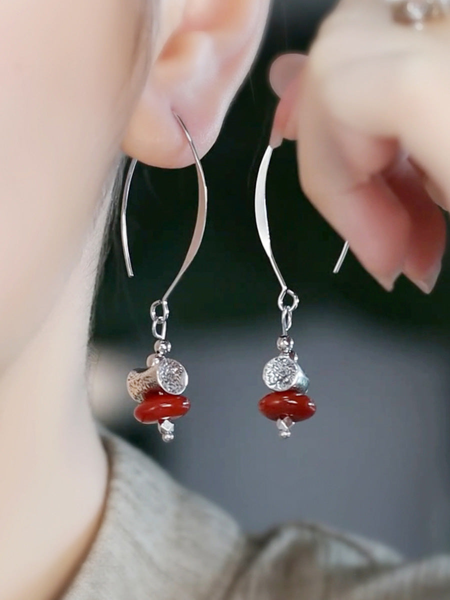 Women Vintage Alloy Red Bead Earrings