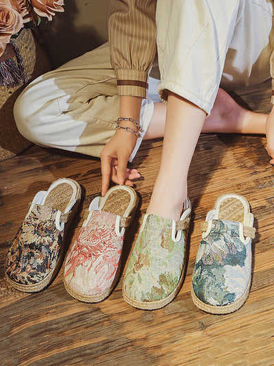 Women Summer Print Linen Flat Slippers
