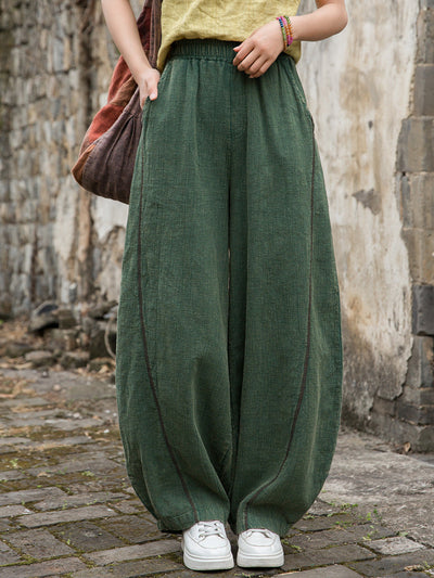 Women Summer Worn Pure Color Ramie Bloomers