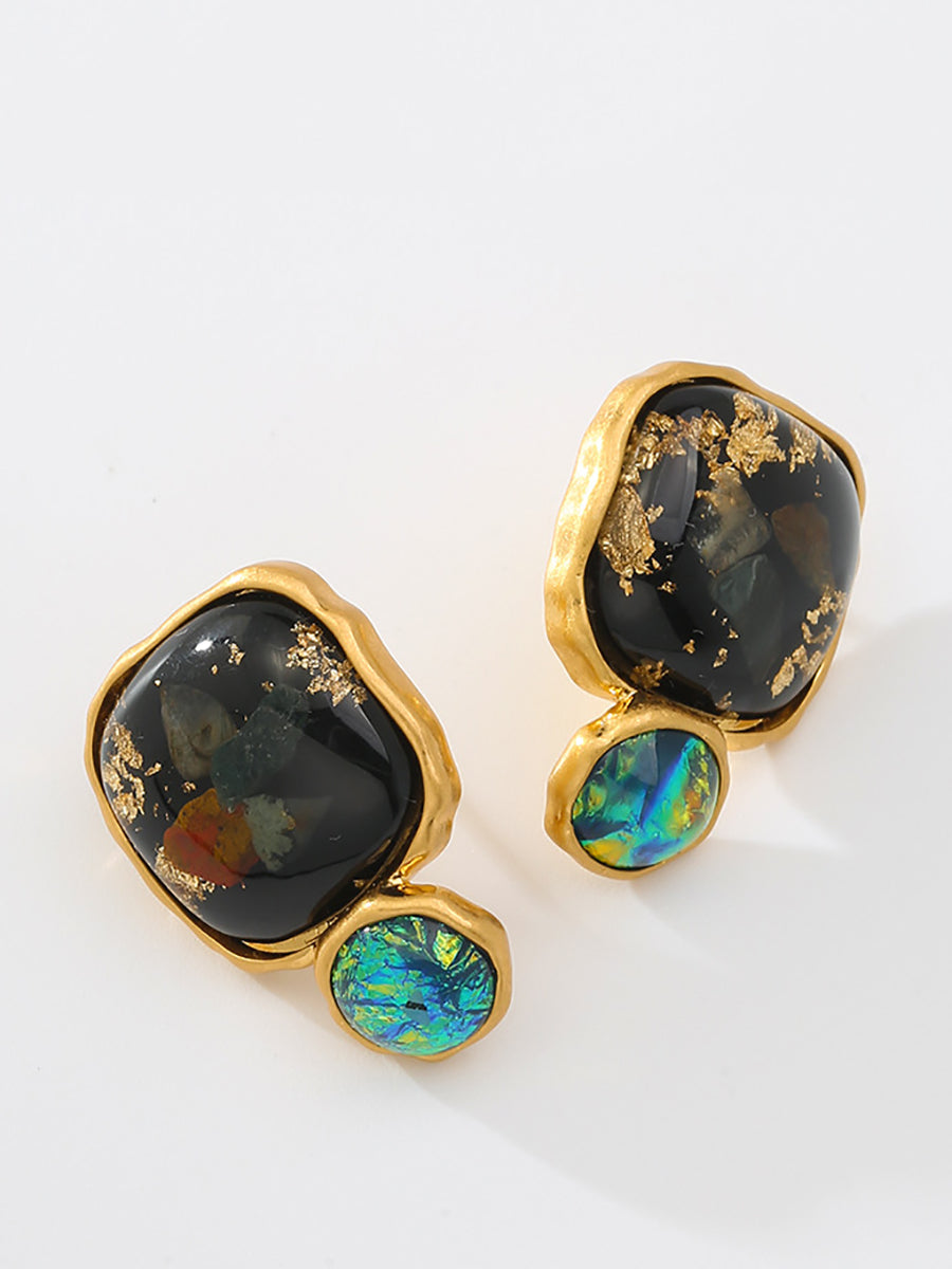 Women Vintage Copper Resin Silver Earrings