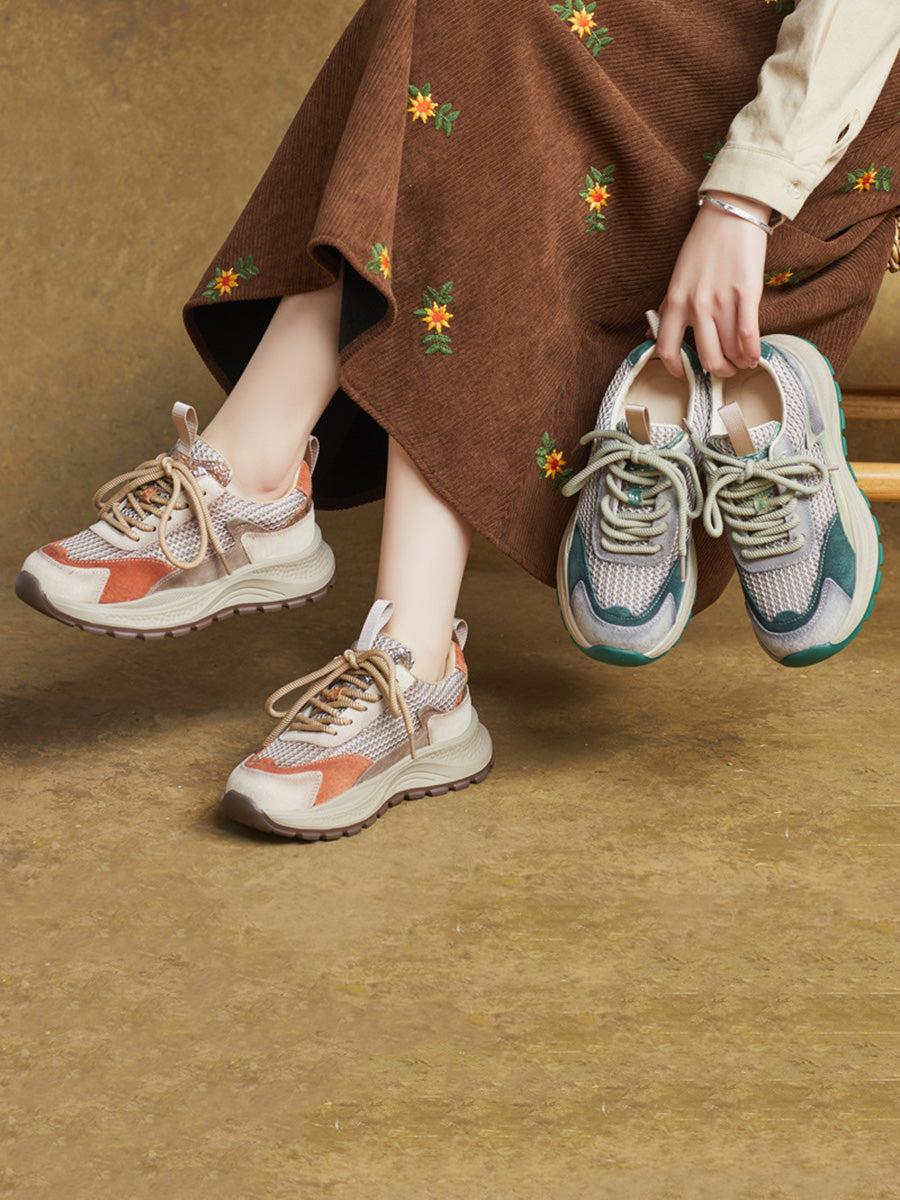 Women Spring Casual Leather Mesh Platform Sport Shoes