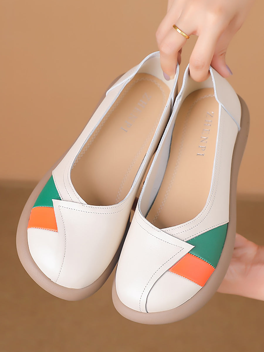 Women Artsy Colorblock Leather Spliced Flat Shoes