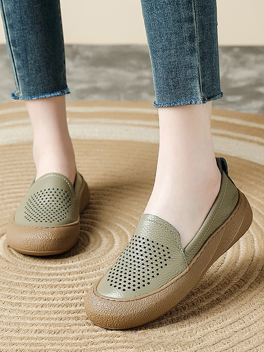 Women Summer Hollow Out Leather Flat Shoes