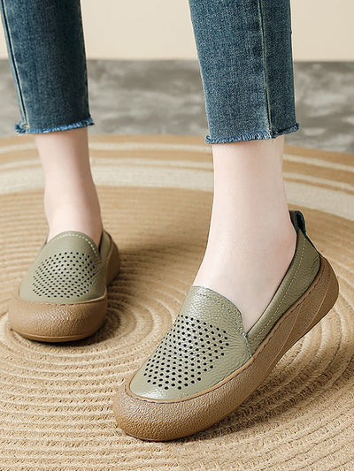 Women Summer Hollow Out Leather Flat Shoes