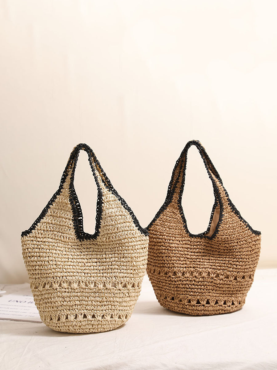 Women Casual Colorblock Weave Bag