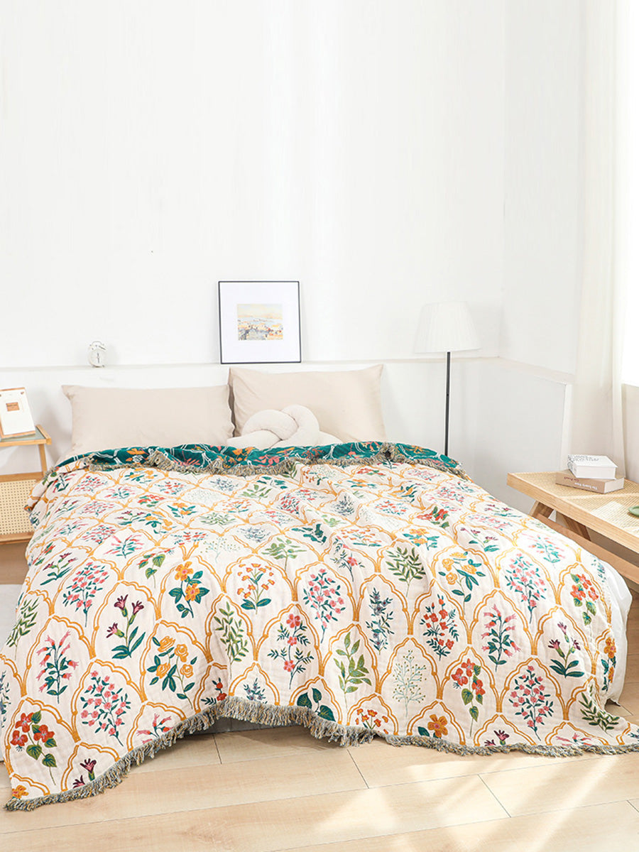 100%Cotton Queen Bedcover Flower Tassel Sofa Blanket