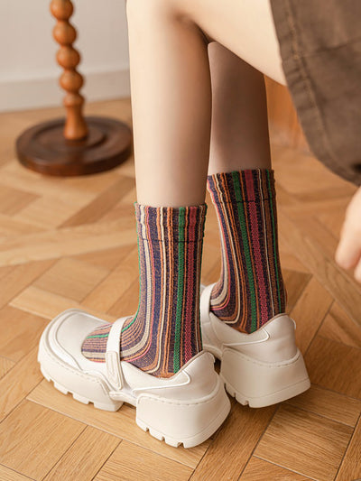5 Pairs Stripe Adult Women Retro Autumn Winter Socks