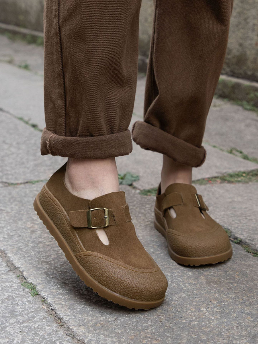 Women Summer Retro Genuine Suede Leather Flat Shoes