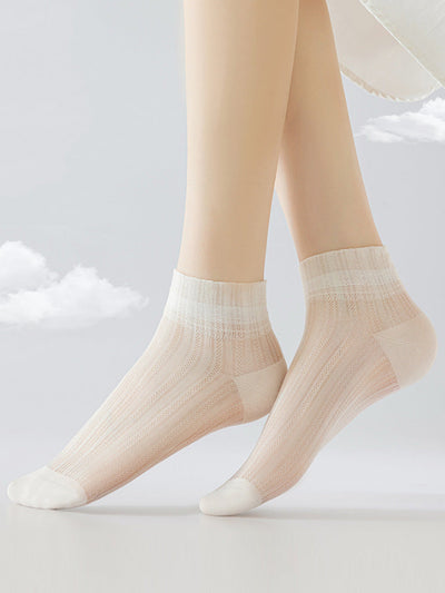 5 Pairs Women Summer Thin Pure Color Socks