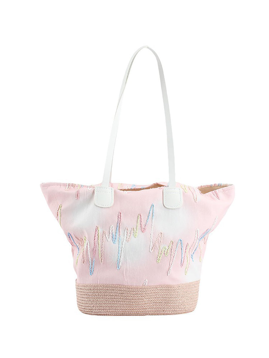 Women Artsy Straw Spliced Large Capacity Bag