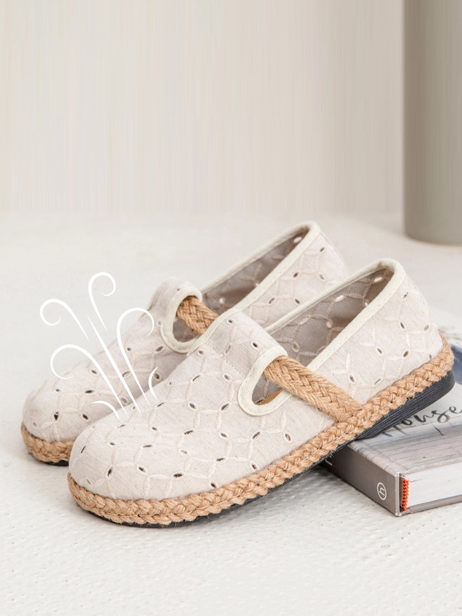 Women Summer Casual Hollow Out Flat Cotton Shoes