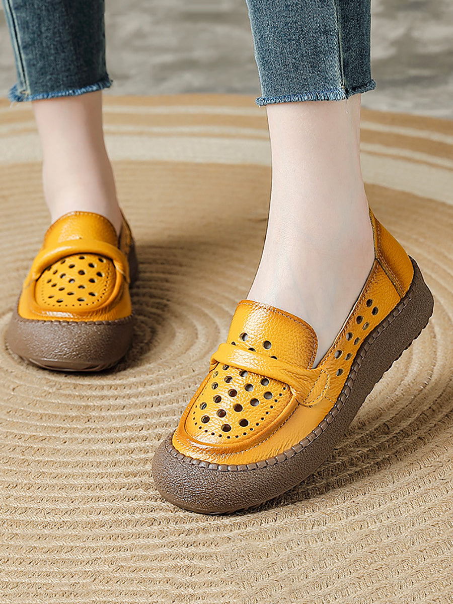 Women Summer Leather Hollow Out Flat Shoes