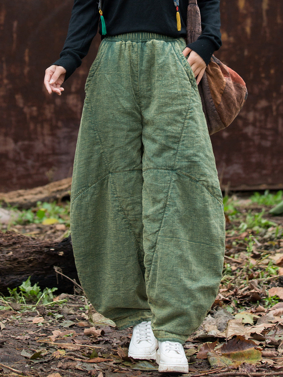 Women Vintage Autumn Solid Spliced Padded Harem Pants
