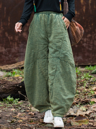 Women Vintage Autumn Solid Spliced Padded Harem Pants