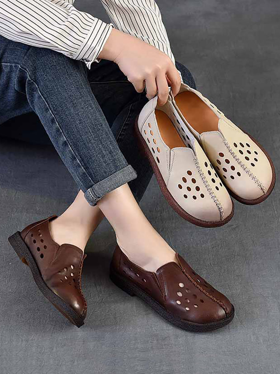 Women Summer Genuine Leather Hollow Out Shoes