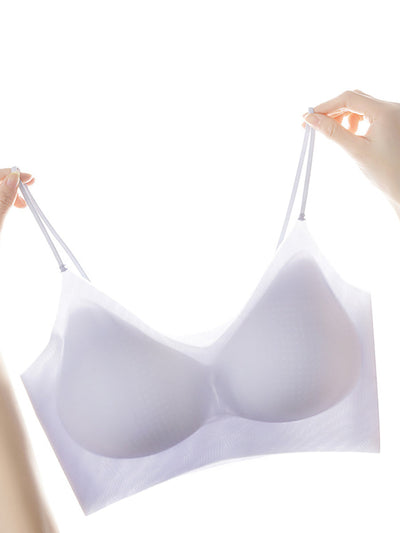 Women Artsy Summer Pure Color Satin Seamless Bra